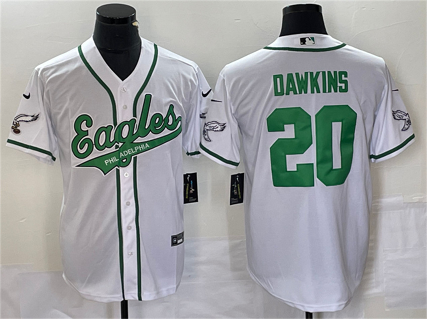 Men's White Philadelphia Eagles #20 Brian Dawkins Cool Base Stitched Baseball Jersey